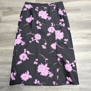 NWT Floral Print Denim Maxi Skirt Size 1X Front Slit Elastic Waist